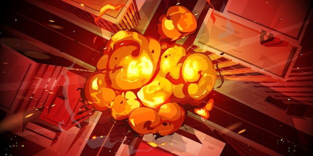 Free vector nuclear explosion in city top view fiery mushroom